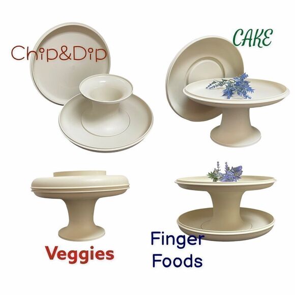 Vintage Tupperware Serve-It-All Multi Purpose Pedestal Dish Stand Serveware Set - Picture 1 of 16